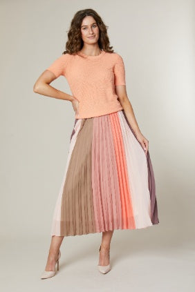 Skirt: Pleated Long Vertical Stripes  - CORAL - Jessica Graaf