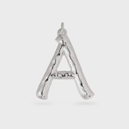 Charm: Necklace Pendant Large Letter Hammered Shiny - Silver Plated - Pilgrim