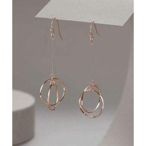 Earrings: Drop Hook Open Circles Interlinking Matte - Gold