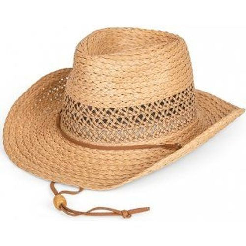 Sun Hat: Straw Cowboy Pull Cord - Tan - Antique Rose