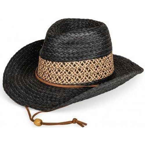 Sun Hat: Straw Cowboy Pull Cord - Black - Antique Rose