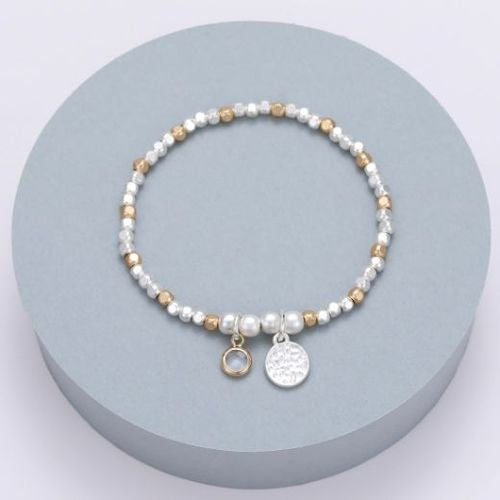 Bracelet: Lariat Heart Beads - Rose Gold Silver