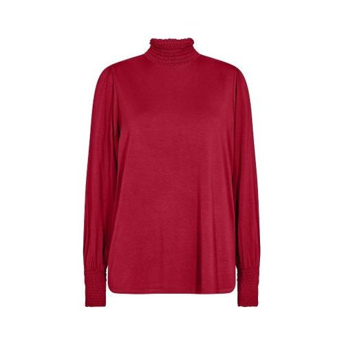 Top: Lyocell High Neck Long Sleeve Plain Smock MARICA - BRICK RED - Soya Concept