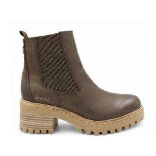 Boots: Vegan Suede LEVEN Chelsea Block Lug Heel Zip Open  - Tobacco Dark Brown - Blowfish Malibu