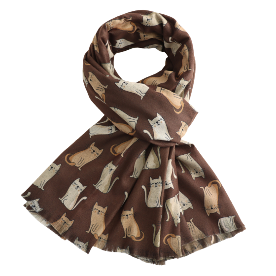 Scarf: Soft Touch Cartoon Cats Fringe