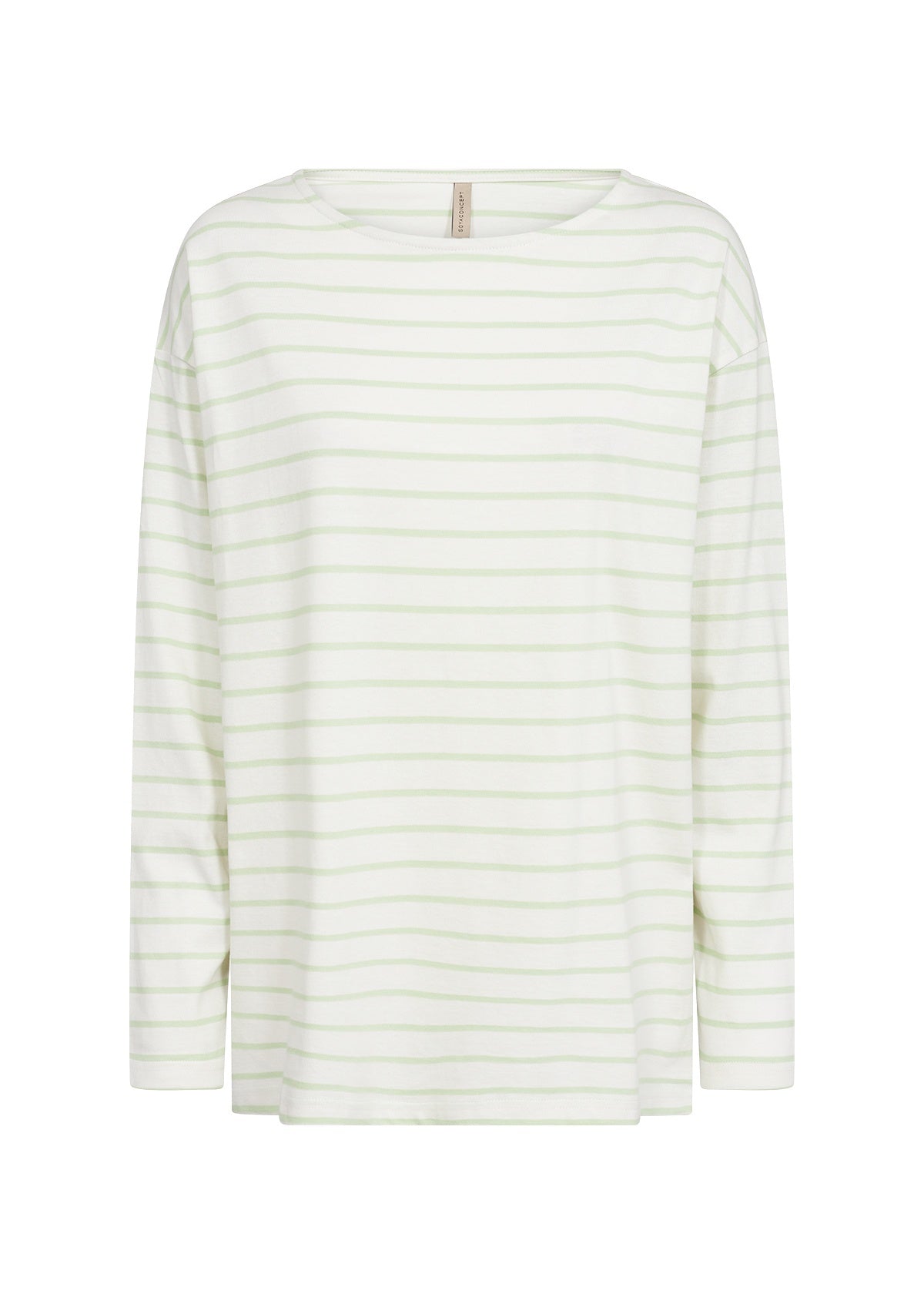Top: Cotton Boat Neck Long Sleeve DERBY STRIPE - BRIGHT PASTEL GREEN  - Soya Concept