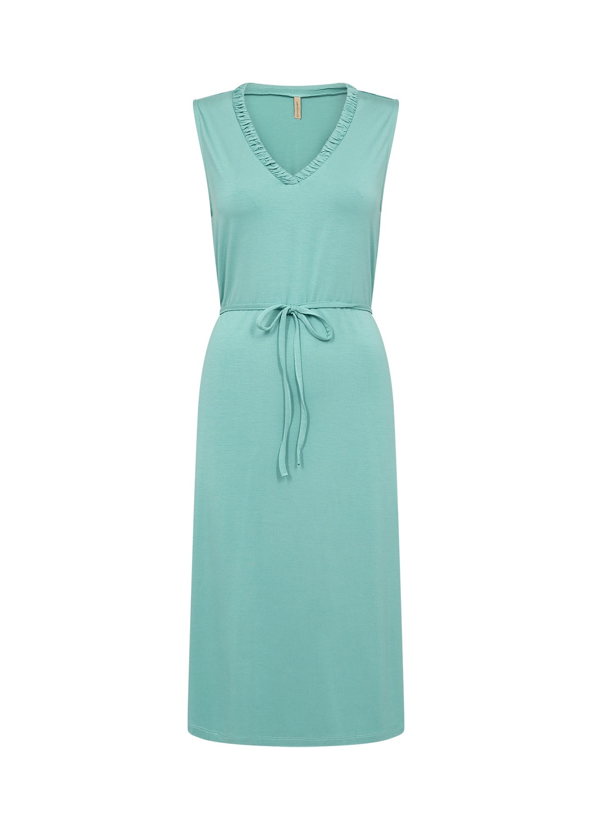 Midi Dress: Soft Touch Sleeveless V Neck MARICA - AQUA BLUE - Soya Concept