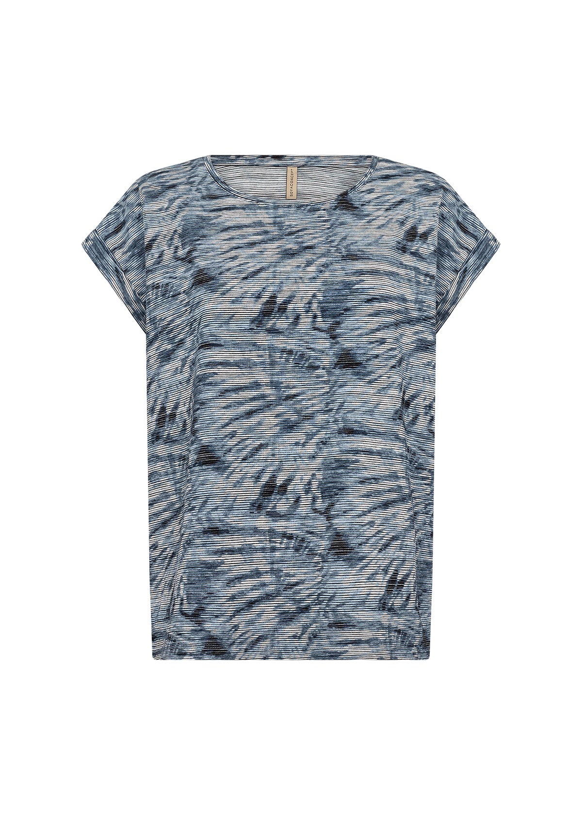 T-Shirt: Lightweight Short Sleeve Leaf Print GALINA - AIR BLUE COMBI - Soya Concept