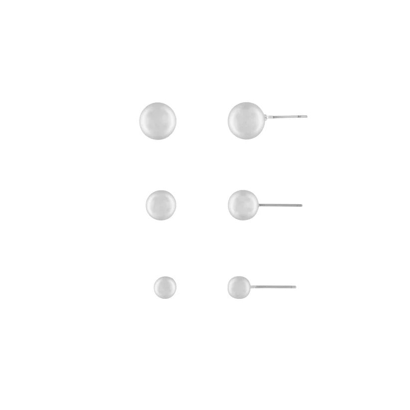 Earrings: Stud Set of 3 Balls TABITHA - Silver Plated - Dansk