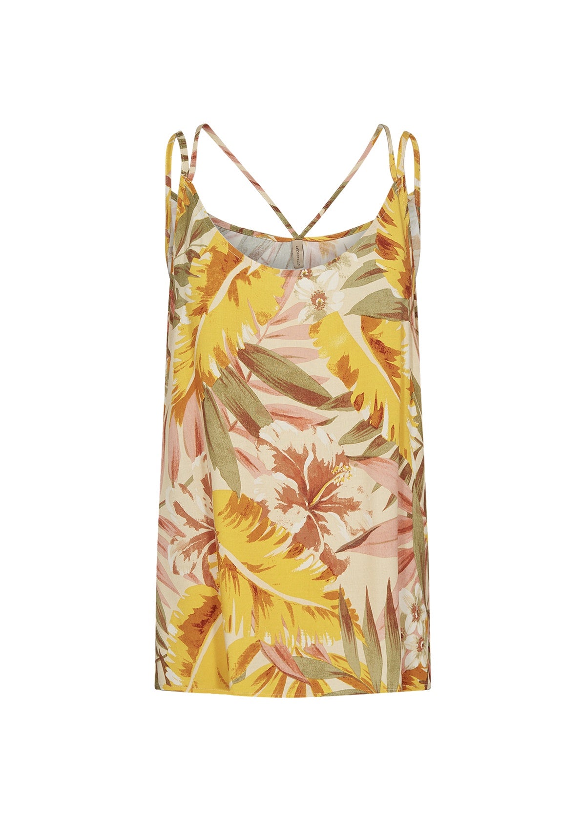 Vest Top: Lightweight Floral Print Thin Straps ELYSE - YELLOW - Soya Concept