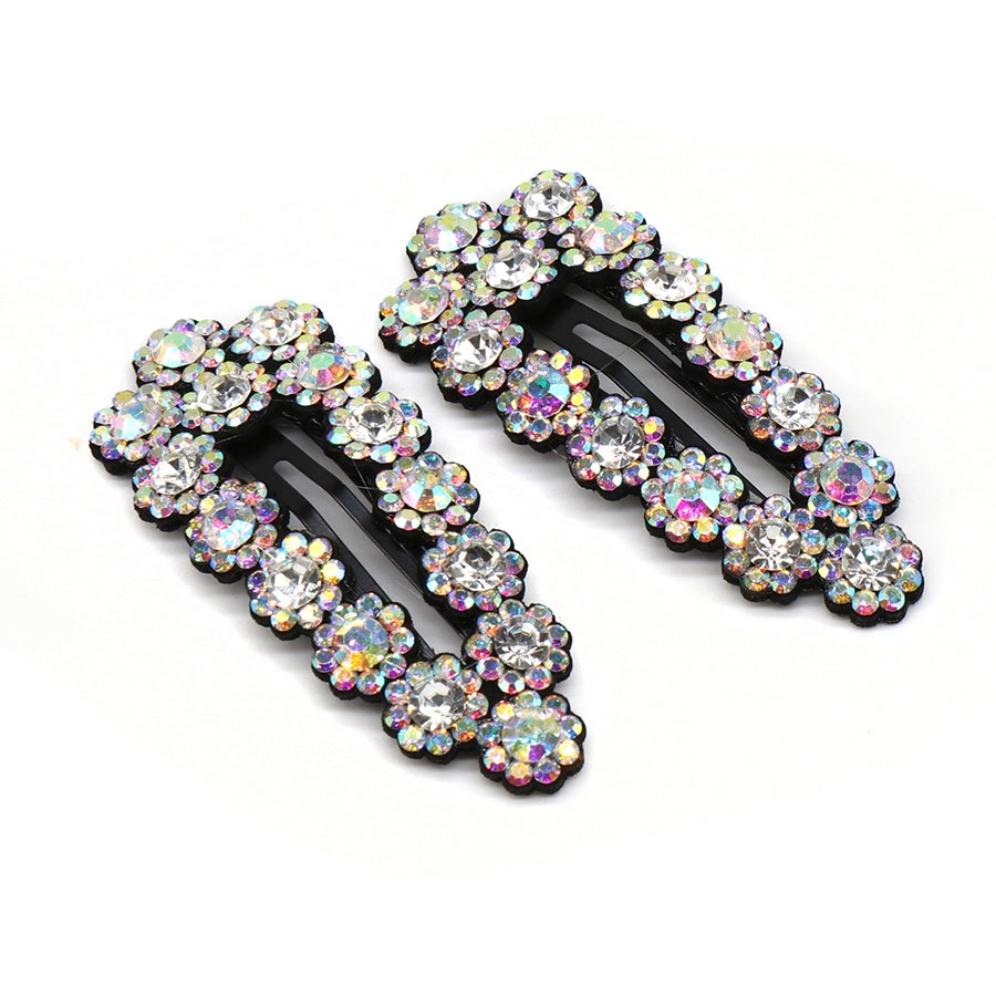 Hair Clips: Clear Crystal Embellished Snap Set 2 - SILVER - POM