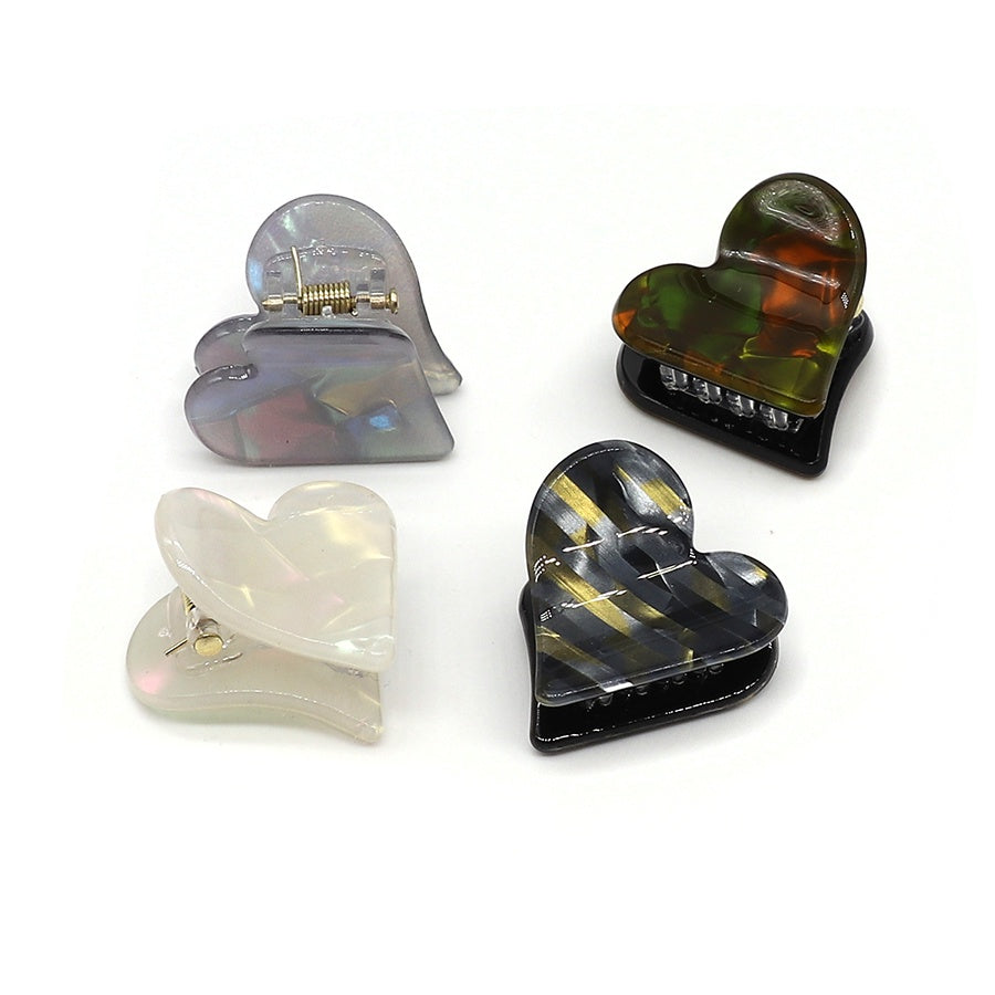 Hair Clips: Claw Mini Pearlescent Hearts 4 Pack - Multicoloured - POM