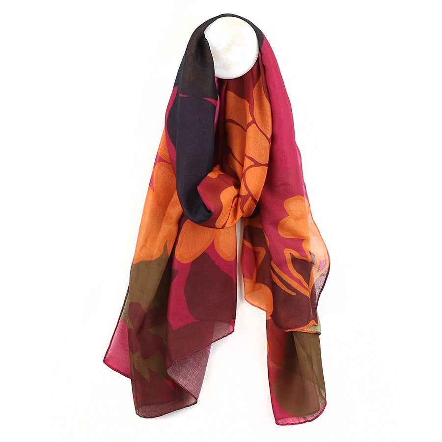 Scarf: Lightweight Abstract Large Floral Repreve - Pink & Orange - POM