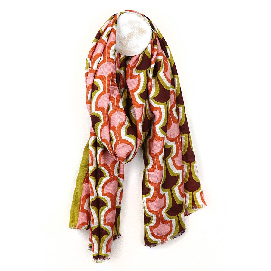 Scarf: Midweight  Viscose Blend Retro - Pink & Olive - POM