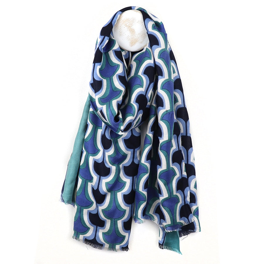 Scarf: Midweight  Viscose Blend Retro - Blue - POM