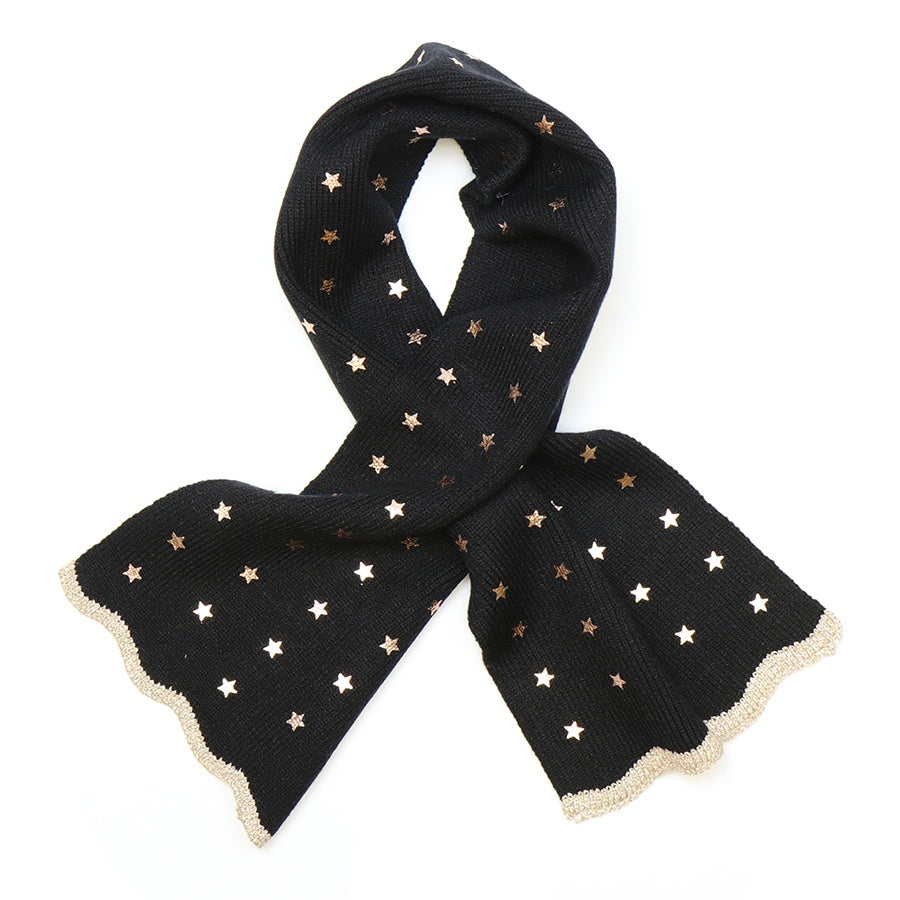 Pull Through Scarf: Fine Knit Foil Stars & Border Recycled Viscose Blend - Assorted Colours - POM