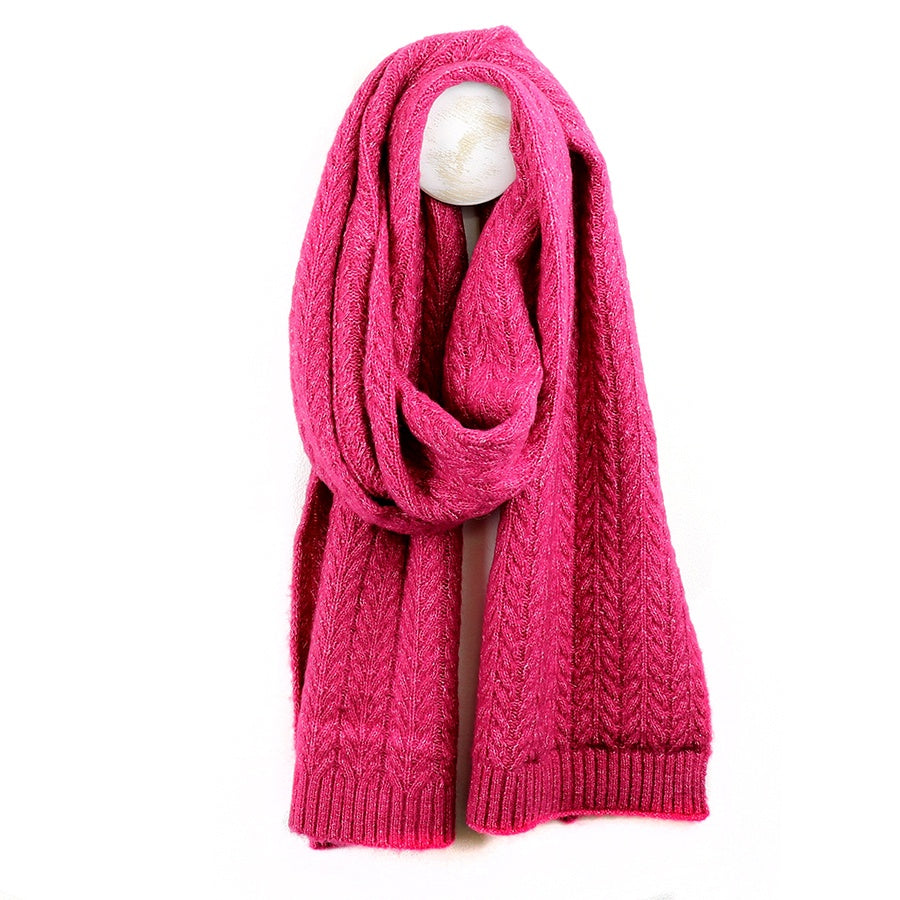 Scarf: Knit Recycled Yarn Cable Knit - Pink - POM