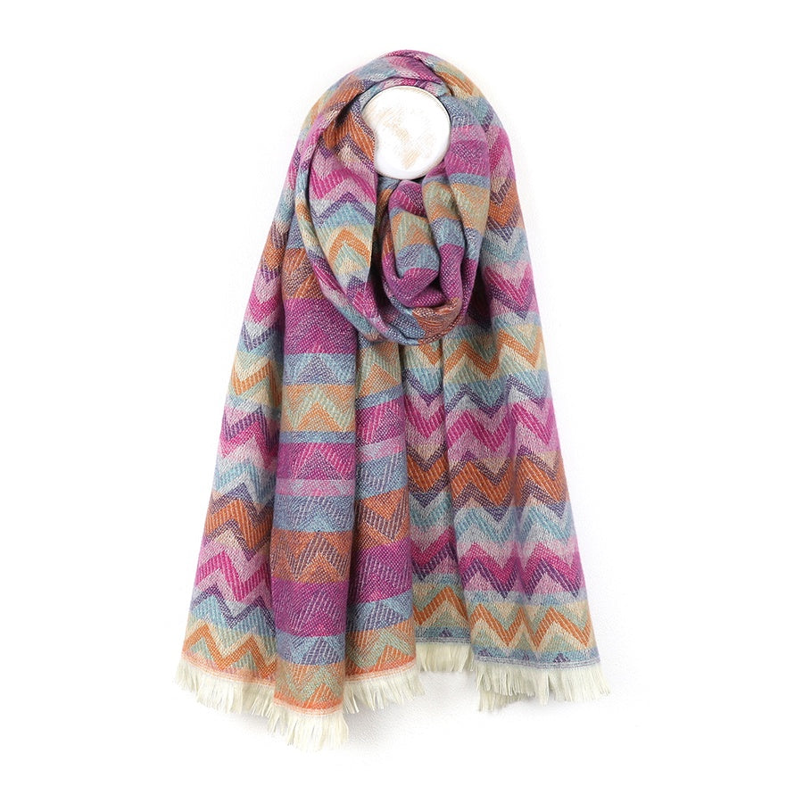 Scarf: Blanket Chevron Eyelash Fringe - Pink - POM