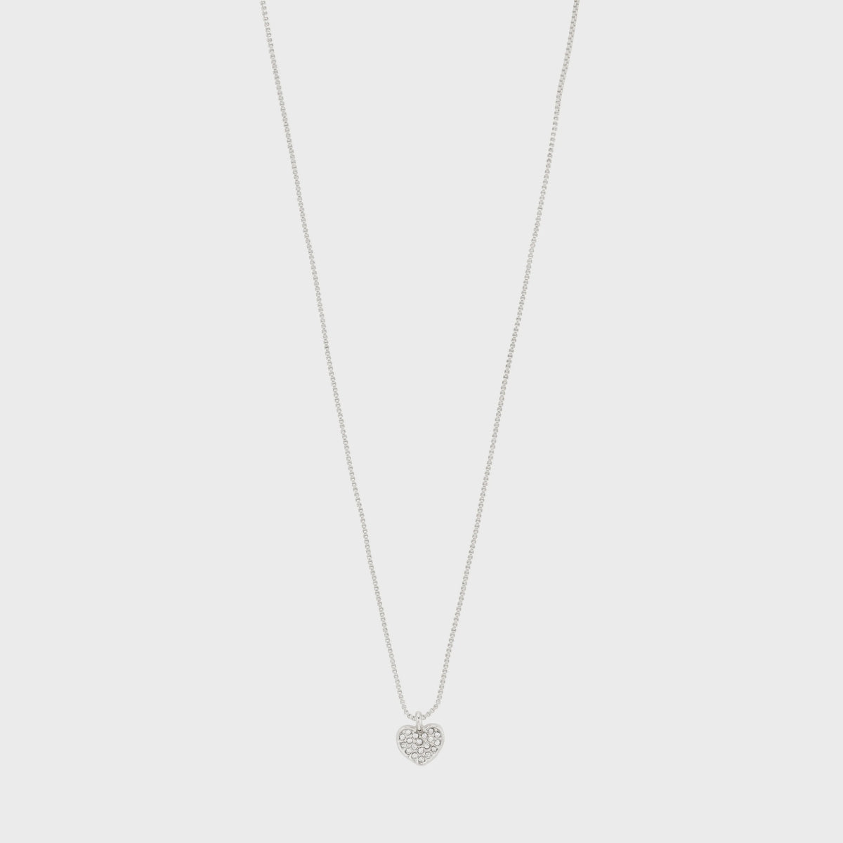 Necklace: Silver Plated  Long Chain Crystal Heart Pendant EMMETT - Silver - Pilgrim