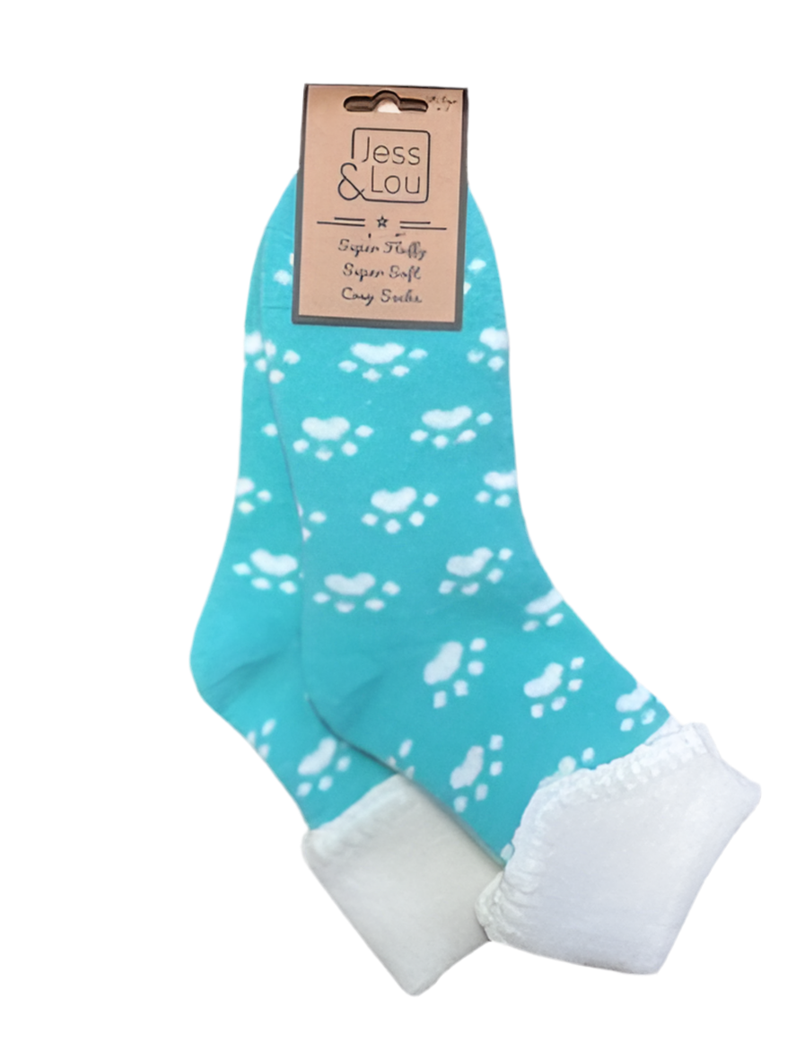 Socks: Wool Mix Ankle Paws One Size - Teal
