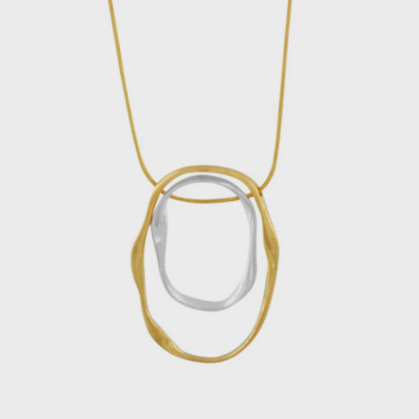 Necklace: Adjustable Chunky Organic Circles Scratched  Elysian - Gold Plated - FASHION - Dansk