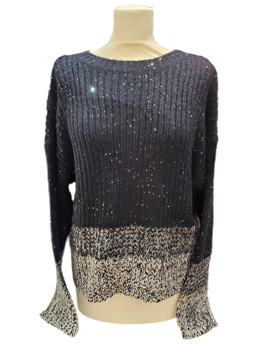Jumper: Knit Sparkly Glitter Graduated Long Sleeve One Size - Black - Luxtyle