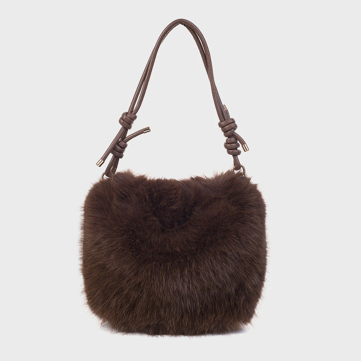 Hand Bag: Faux Fur Hand Strap -Brown  - Park Lane