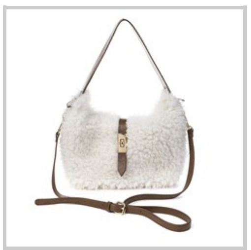 Shoulder Bag: Faux Fur Buckle 2 Straps -Cream - Park Lane