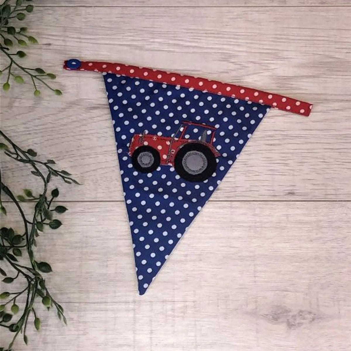 Personalised Letter Bunting Flag: Fabric Triangle Boys Spot Star Plain Tractor - Dark Blue
