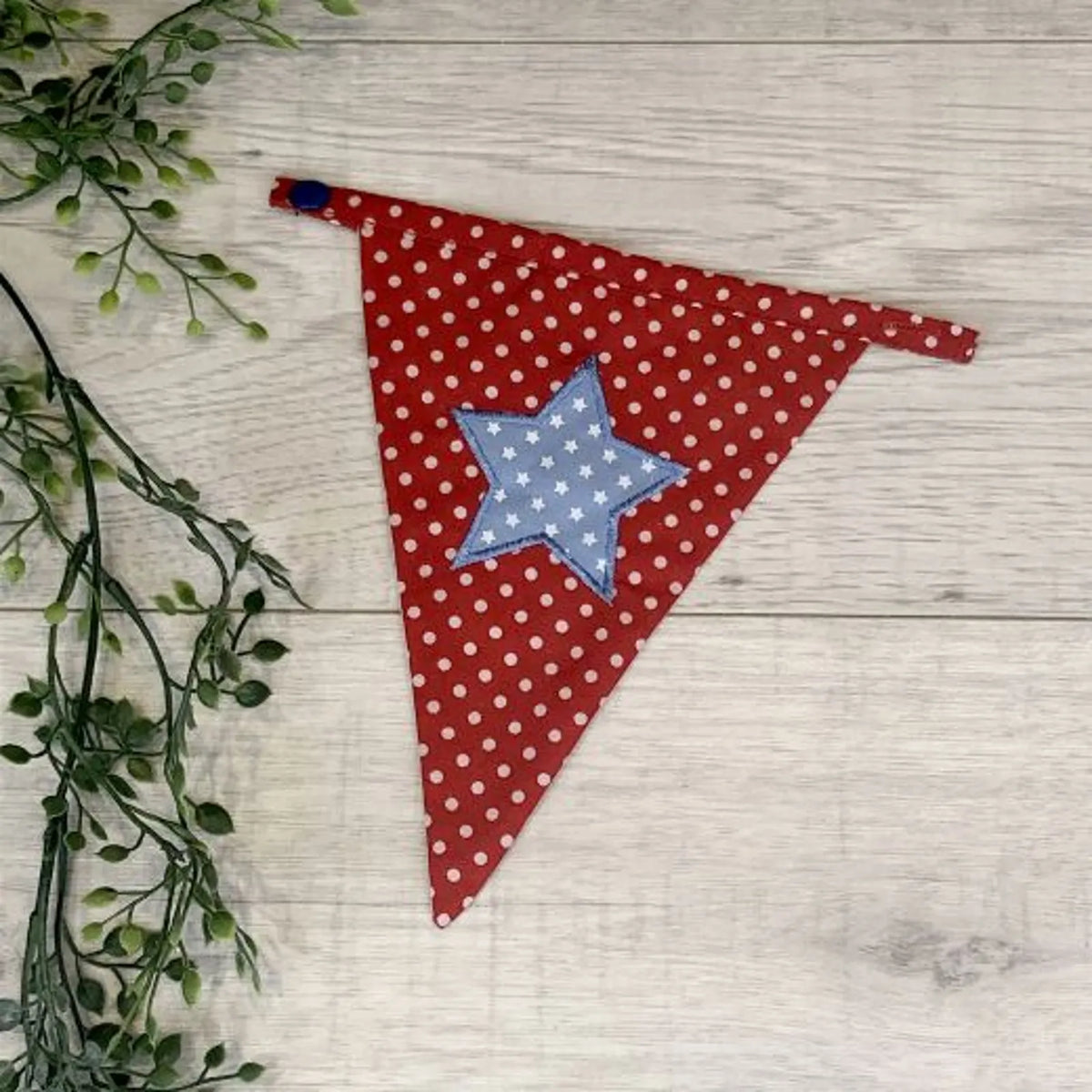 Personalised Letter Bunting Flag: Fabric Triangle Boys Spot Star Plain Star- Red