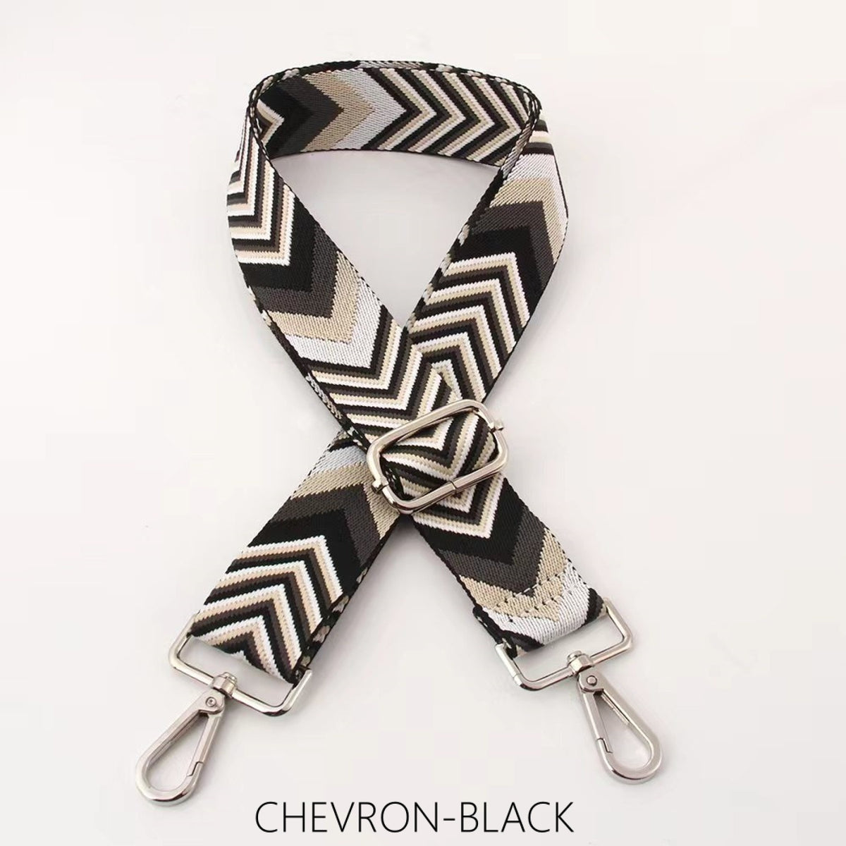 Strap: Bag Chevron Thin Silver Buckle - Black