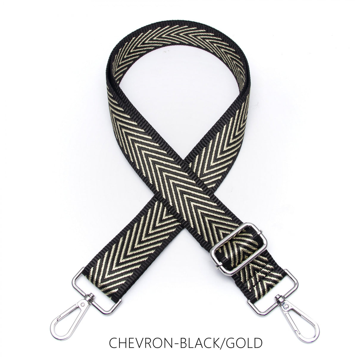 Strap: Bag Chevron Thin Silver Buckle - Black & Gold