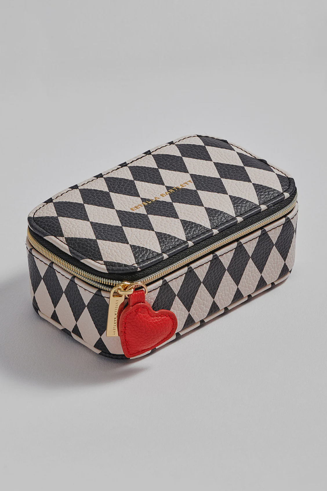 Jewellery Box: Faux Leather Harliquin Print  - Black & Cream - Estella Bartlett