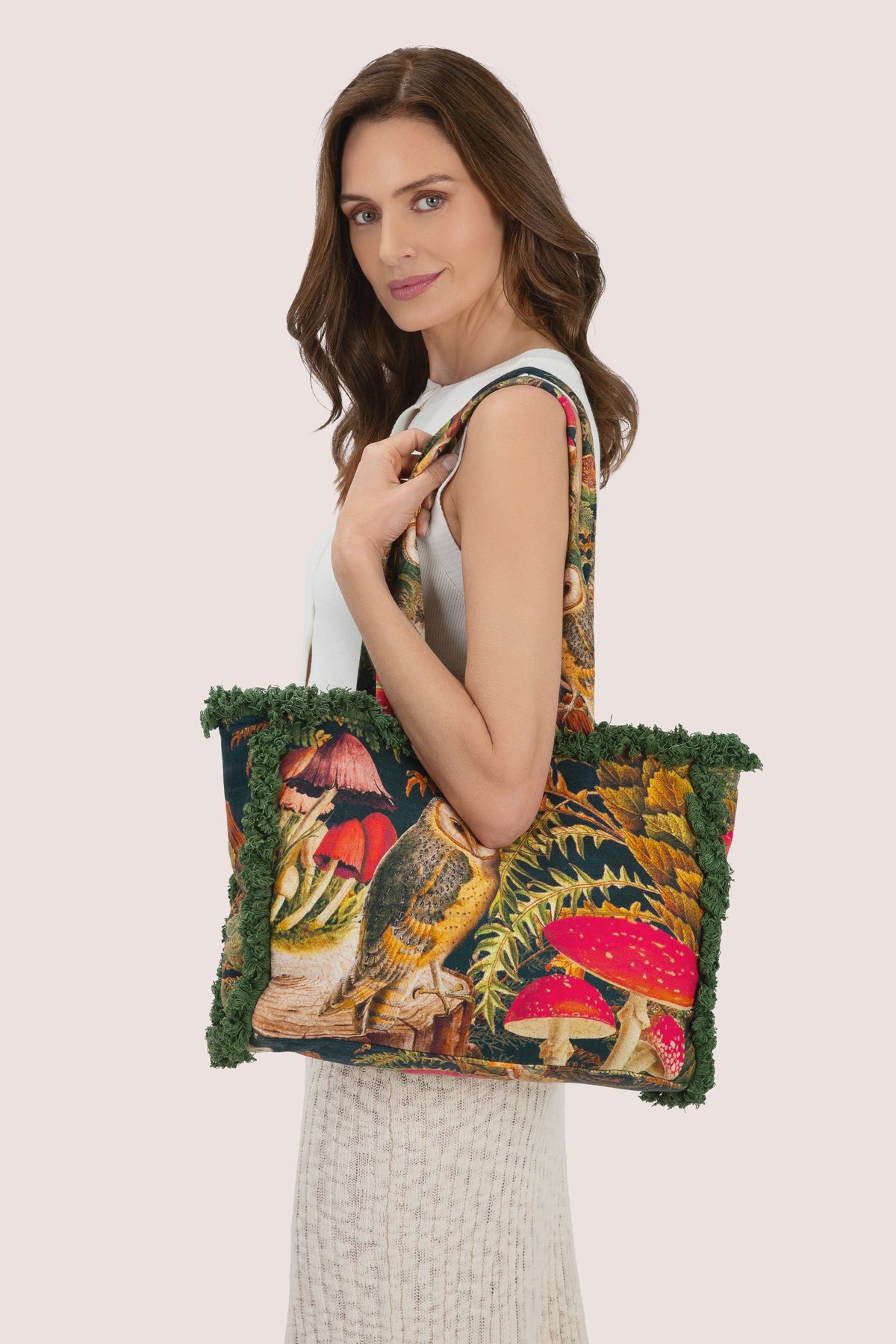 Tote Bag: Fringed Woodland Owl - Green - FASHION - Powder Designs Ltd