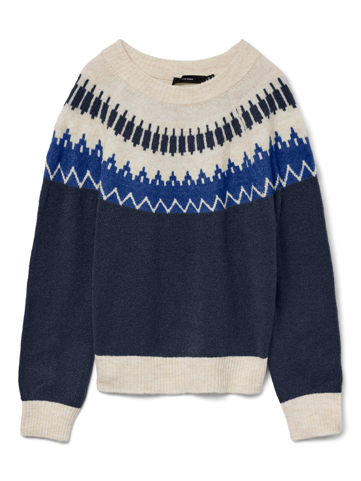 Jumper: Knit Round Neck Long Sleeve Nordic SIMONE - Navy & Bright Blue