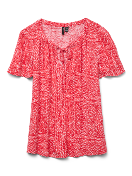Top: LENZING MENNY Chevrons Short Sleeve - Coral Orange - Vero Moda