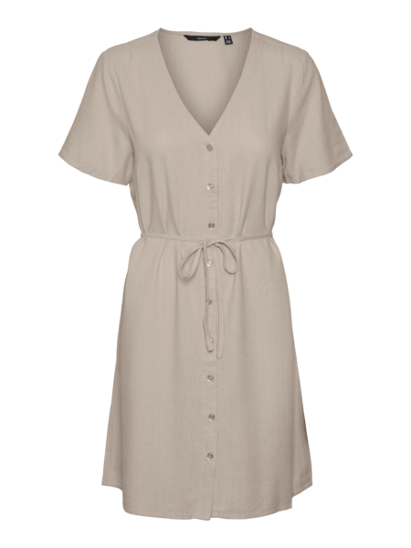 Short Dress: Linen Mix Short Sleeve V Neck MYMILO - Beige - Vero Moda