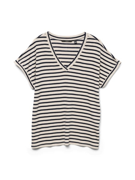 T-Shirt: Livaeco Short Sleeve HOLLY Stripe - Navy Blue - Vero Moda