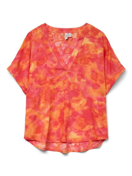 Top: LENZING CIANA Tie Die Short Sleeve - Orange Lurex - Vero Moda