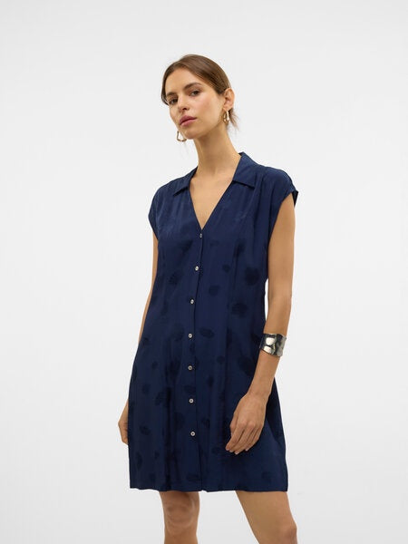 Short Dress: LENZING Button Front Collar Shells TRILLE  - Navy - Vera Moda