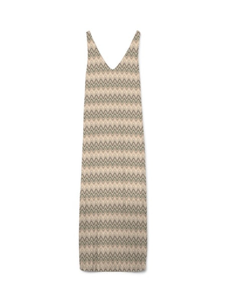 Long Dress: Recycled Sleeveless DICTE Zig Zag Crochet - Black & Cream - Vero Moda