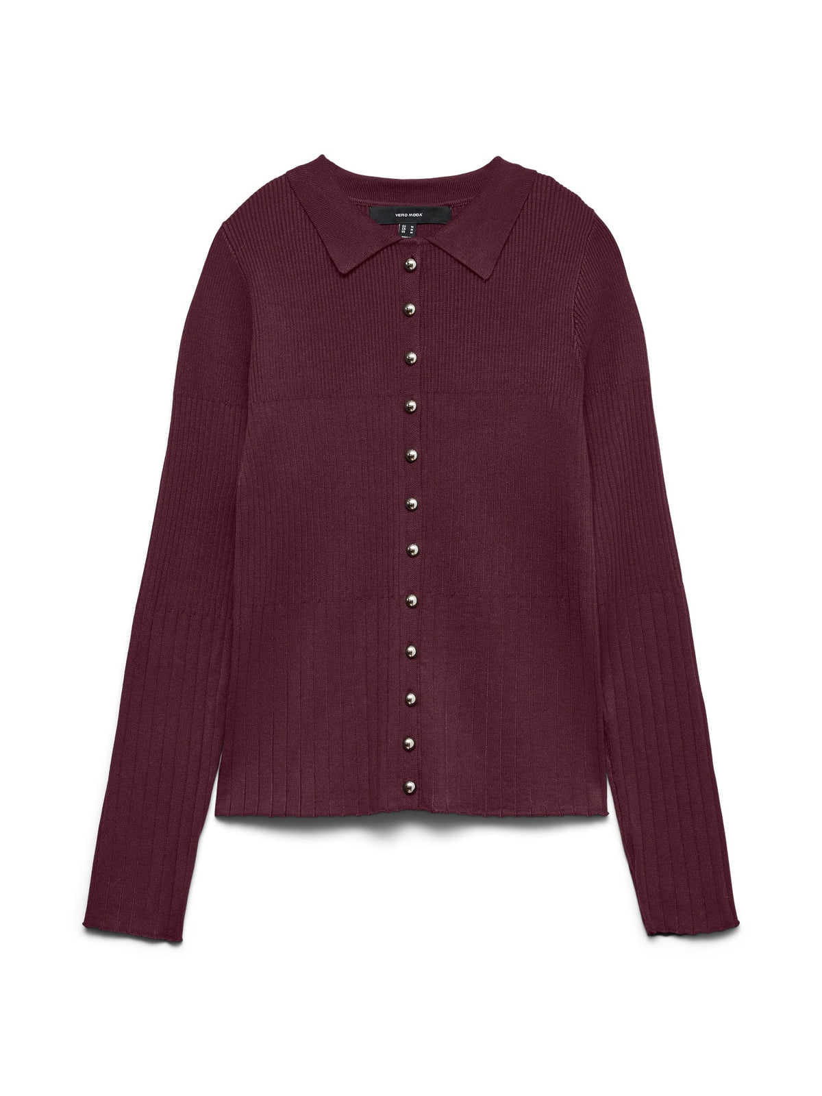 Jumper: Fine Knit Collar Silver Button Long Sleeve SIRI - Burgundy - Vero Moda