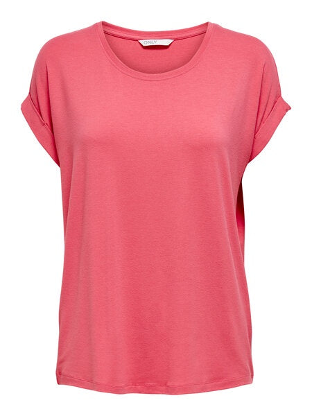 T-Shirt:  Round Neck Cap Sleeve MOSTER - Coral Pink - ONLY