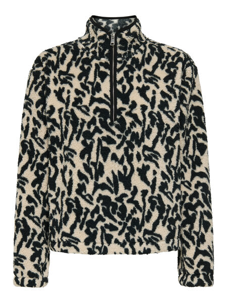 Sweatshirt: Fleece High Neck Long Sleeve Zip Print NEW DALLAS - Black