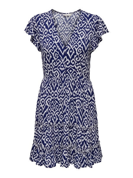 Short dress: Livaeco V Neck Cap SleeveAztec Print ONLCLAUDETTE - Navy Blue - ONLY