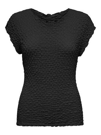Top: Stretch Round Neck Short Sleeve ONLADALY  - Black - ONLY