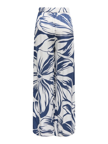 Trousers: Livaeco Wide Leg Large Floral Print ONLMILLY  - Blue - ONLY