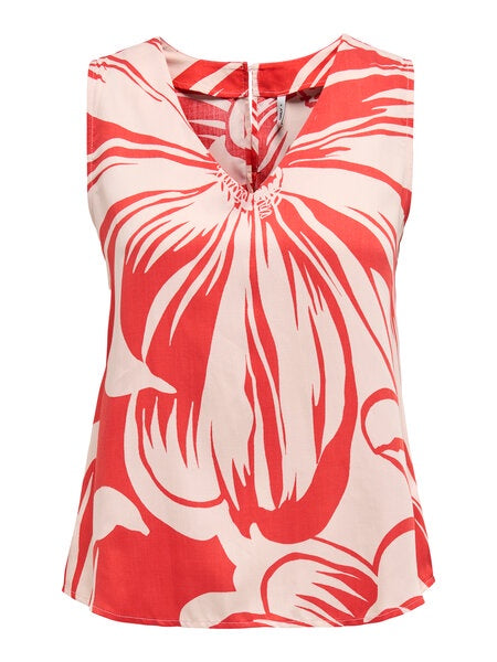 Top: Livaeco V Neck Sleeveless Large Floral Print ONLMILLY  - Red - ONLY