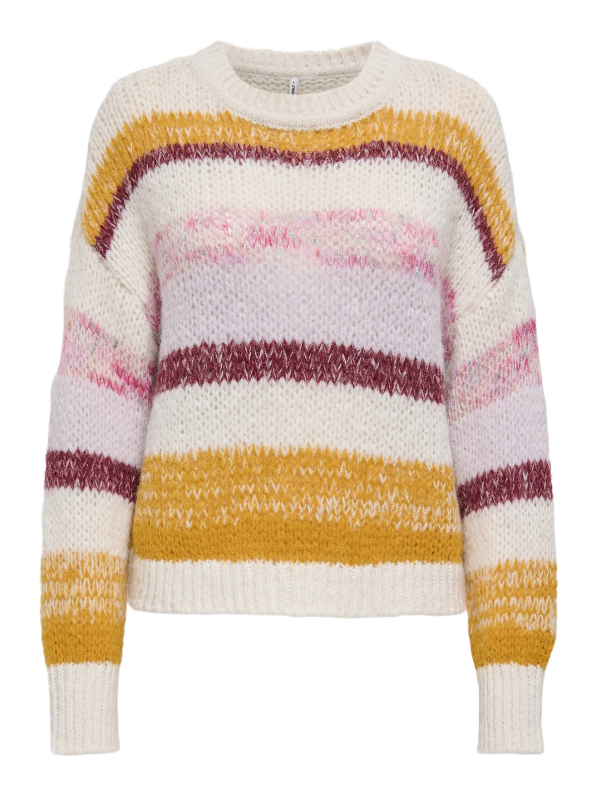 Jumper: Knit Round Neck Long Sleeve Stripe ALYSSA  - Pink & Orange