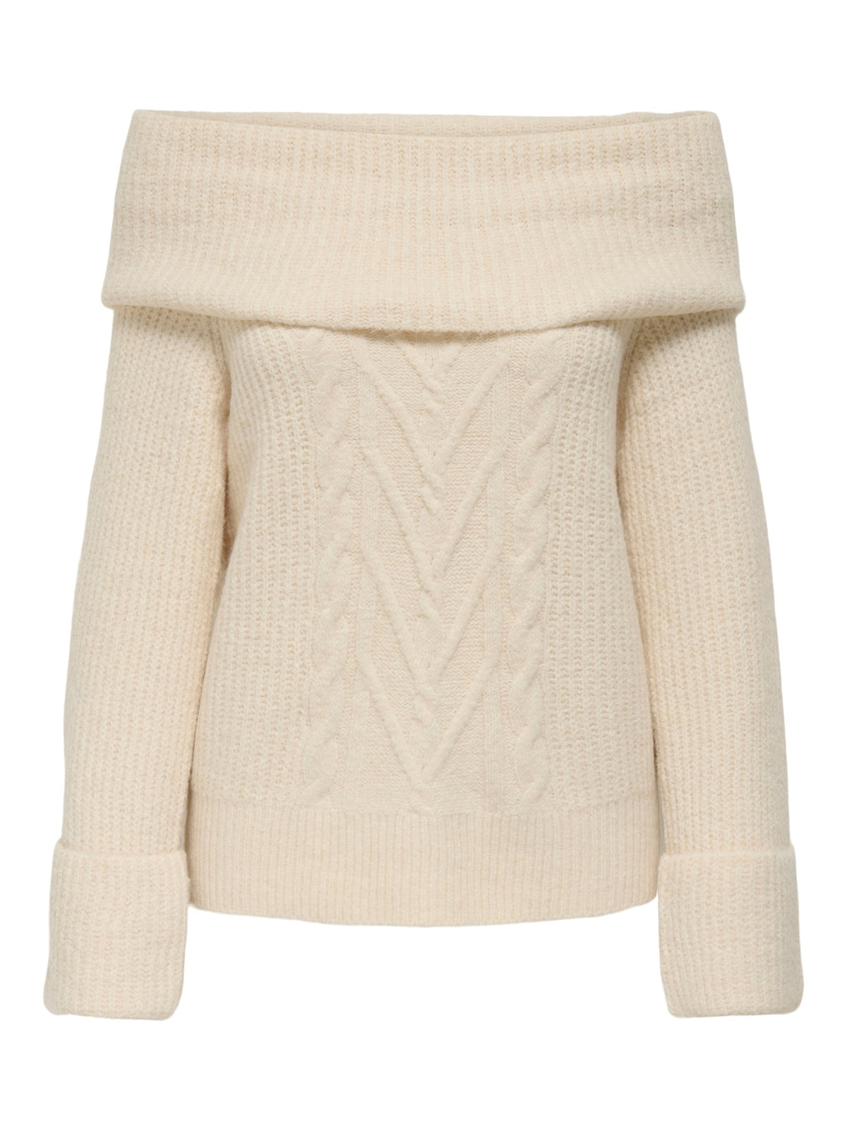 Jumper: Knit Off Shoulder Long Sleeve Chevron Pattern LUNA - Cream